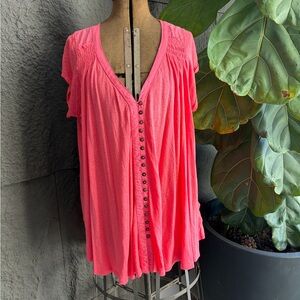 Free people Women's Coral Button-Front V-Neck Tunic Top